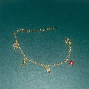 Gold Bracelet with Colorful Crystal Charms -7 inches